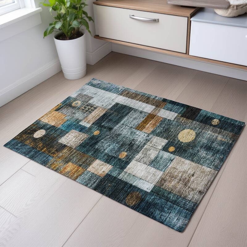 Premium Washable Super Soft Contemporary Orbit Mayfield Rug - Teal - 1'8" x 2'6"