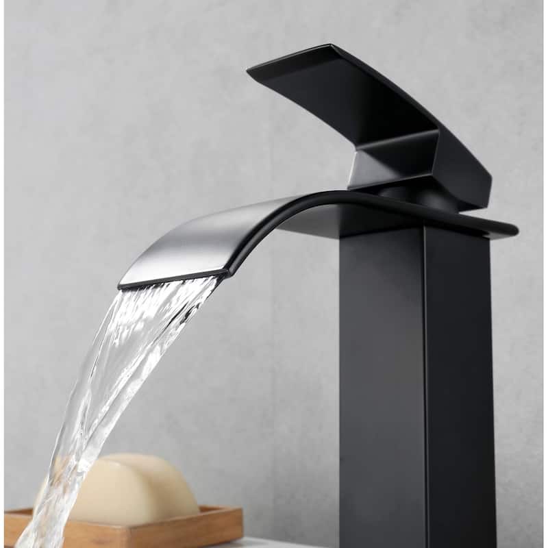 Single Hole Waterfall Spout Bathroom Faucet and Pop Up Drain Included