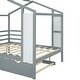 preview thumbnail 41 of 41, Full Size Wood House Bed with Roof & Fence, Multifunction Daybed Frame w/ Writing Board & Trundle for Kids Teens Girls/Boys
