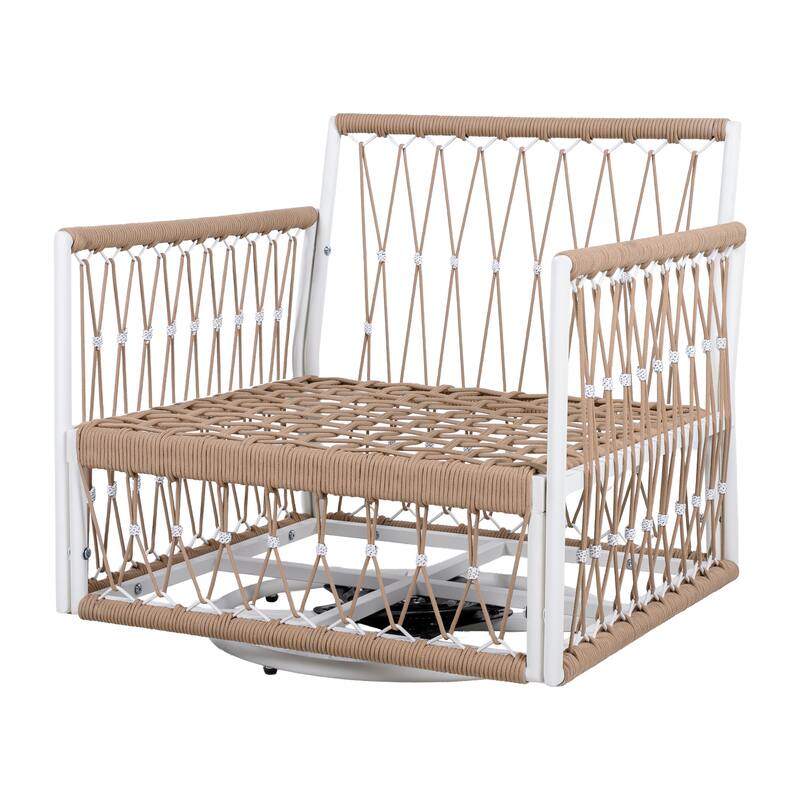 [Set of 2] 360° Swivel Bohemian Outdoor Lounge Chair with Handwoven Rope & Powder-Coated Steel Frame, Waterproof Cushions