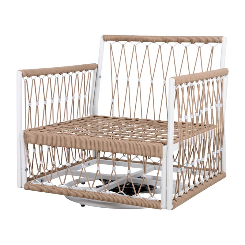 Roomfitters Set of 2 Outdoor Swivel Lounge Chairs, 360° Wicker Patio Chairs with Handwoven Rope, Beige+Natural