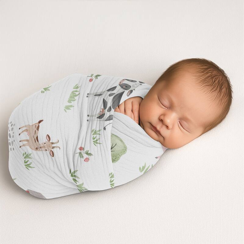 Sweet Jojo Designs Farm Animals Boy Girl Unisex/Gender Neutral 100% Cotton Muslin Baby Swaddle Receiving Blanket -Farmhouse Barn