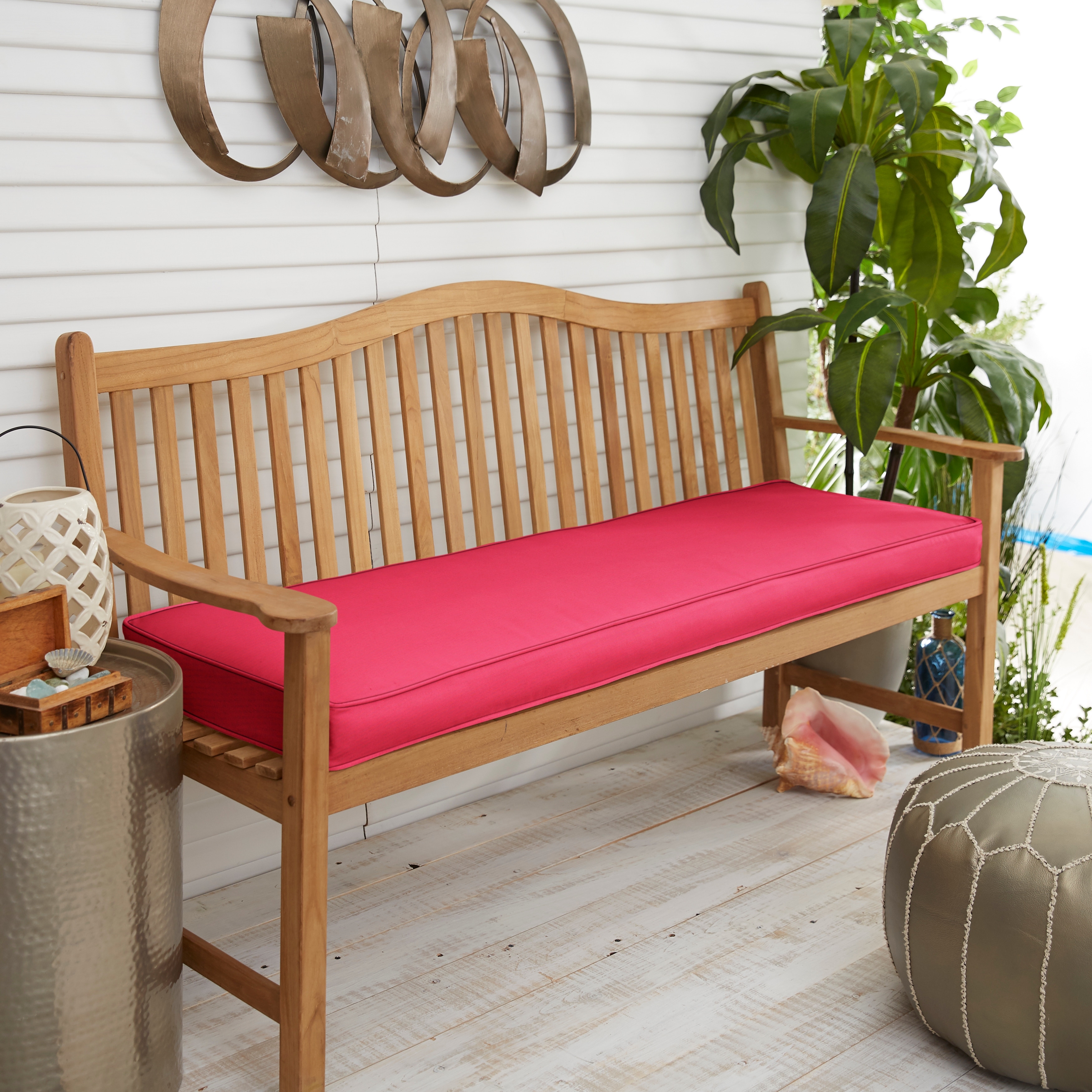 Sunbrella Canvas Hot Pink Indoor/Outdoor Bench Cushion, Corded