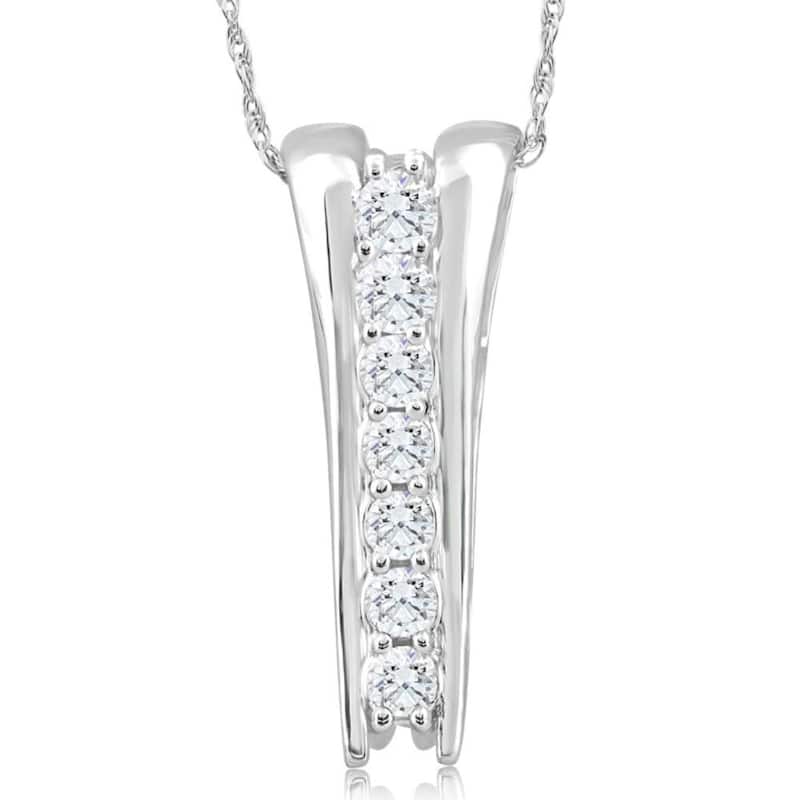 1/2Ct Round-Cut Natural Diamond Pendant White Gold 18" Necklace 1" Tall