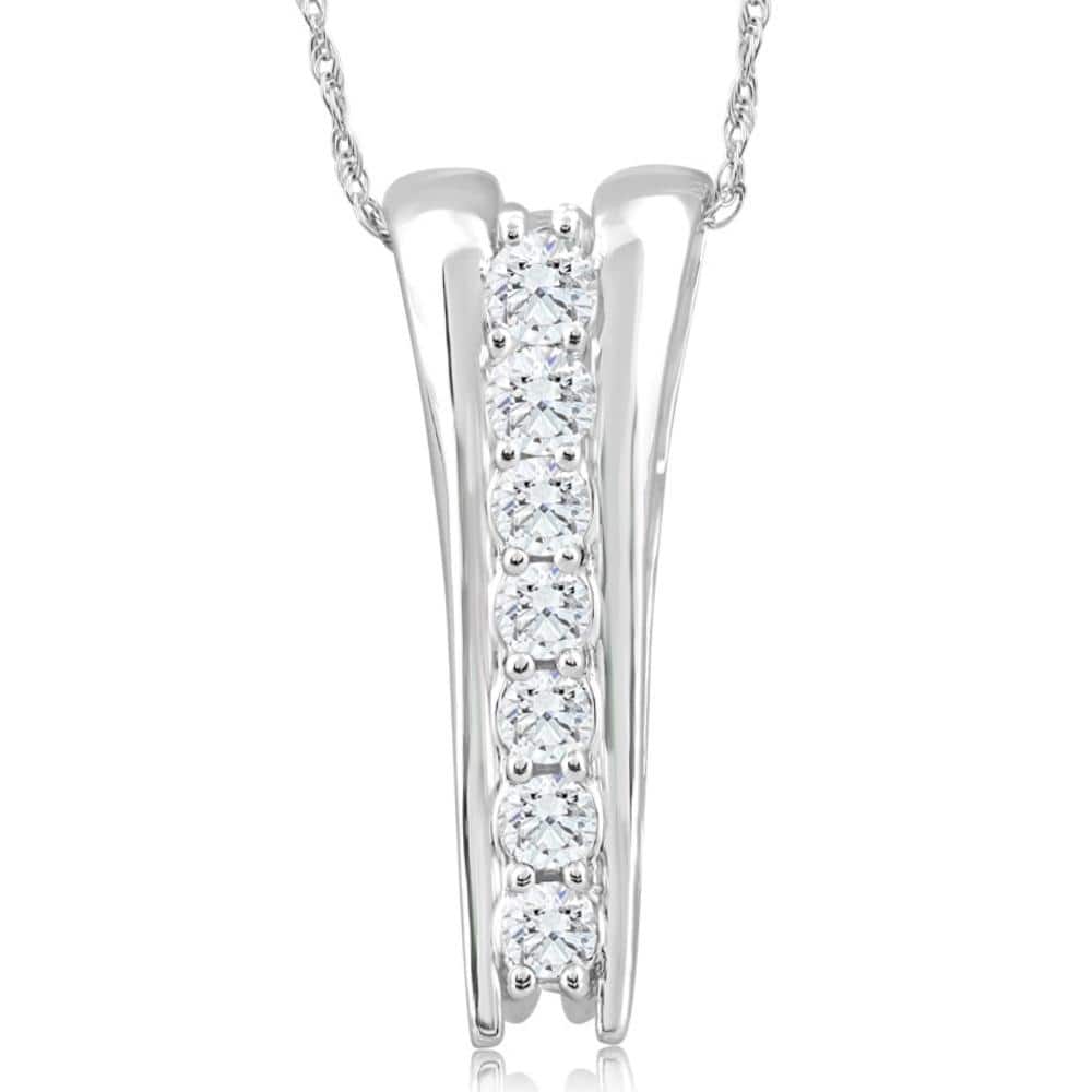 1/2Ct Round-Cut Natural Diamond Pendant White Gold 18" Necklace 1" Tall