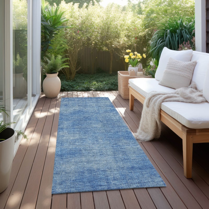 Machine Washable Indoor/ Outdoor Simple Solid Chantille Rug - Blue - 2'3" x 7'6"