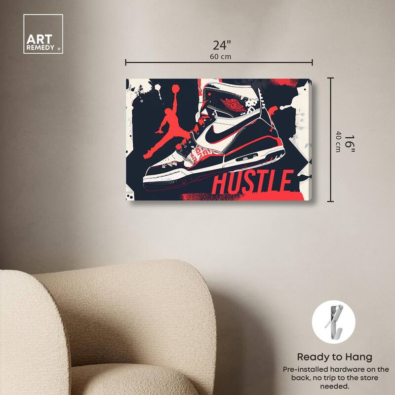 Navy Red Hustle Sneaker Canvas by Art Remedy, Gallery Wrapped