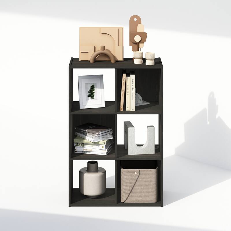 35.4 in. Tall Espresso Wood 6-Shelf Bookcase