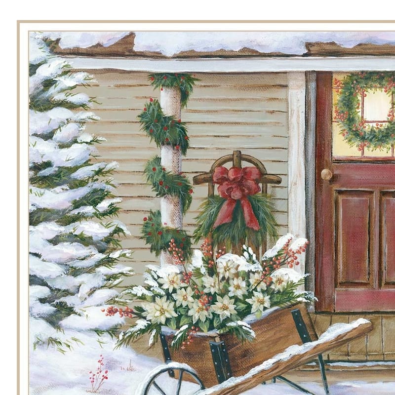 HomeRoots Decorated Holiday Porch White Framed Wall Art