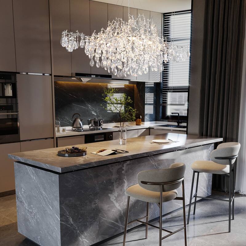 KAYLA 47.2" 14-Lights Gold Luxury Crystal Linear Chandelier