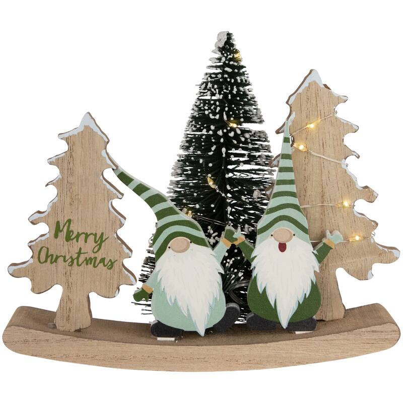 LED Lighted Gnomes and "Merry Christmas" with Trees Decoration - 6.5"