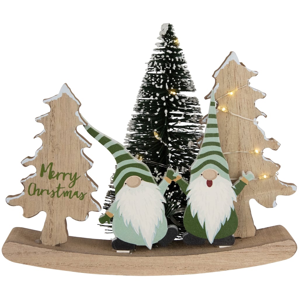 LED Lighted Gnomes and "Merry Christmas" with Trees Decoration - 6.5"