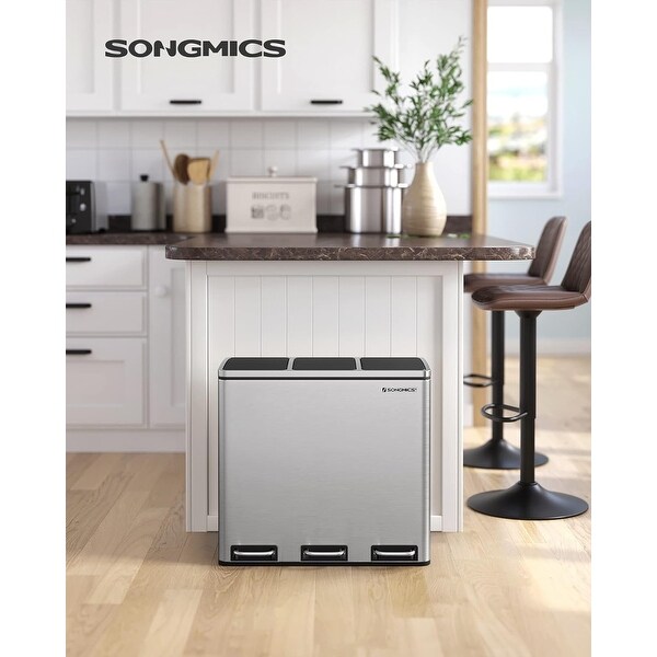 SONGMICS Trash Can, 14.4 Gallon Garbage Can, Stainless Steel
