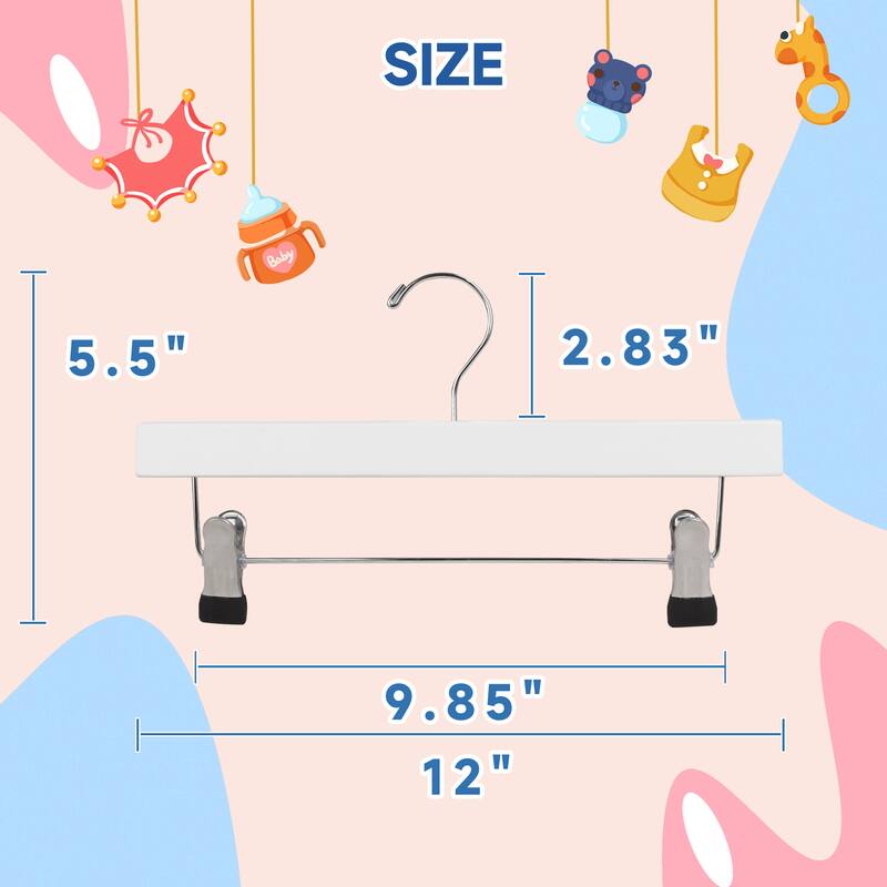 BP4U Kids Wooden Pants Skirts Hangers, Baby Solid Wood Hangers with Clips for Toddler & Children's Trousers, Slacks, Jeans