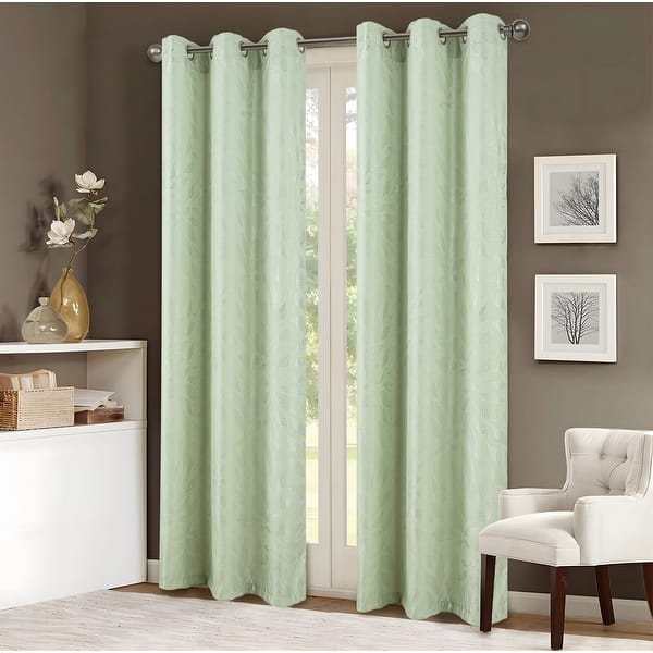 slide 2 of 25, Bexley Foil Print Leaves Window Curtain Set Sage