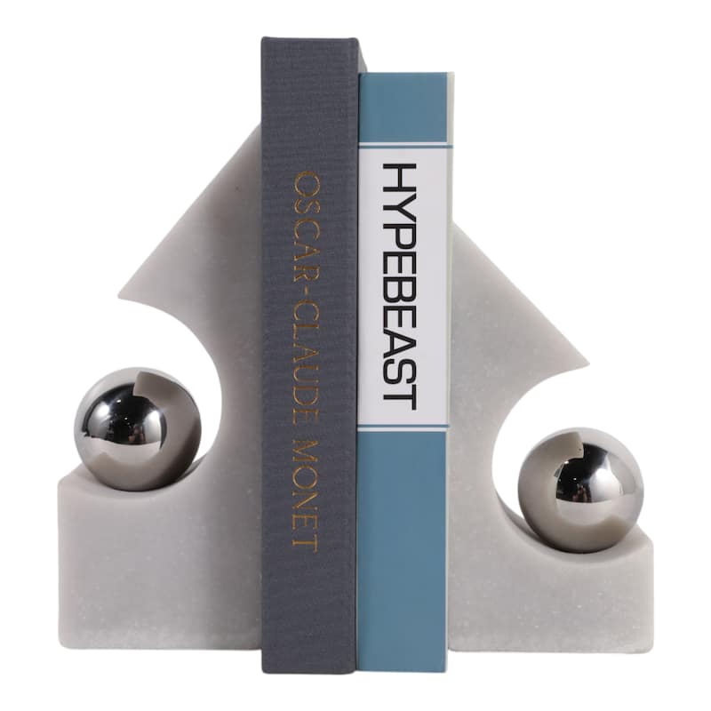 Resin Metal Bookends Sculptural Metallic Accent (Set of 2) - 10" White - 7.75" x 3" x 10"