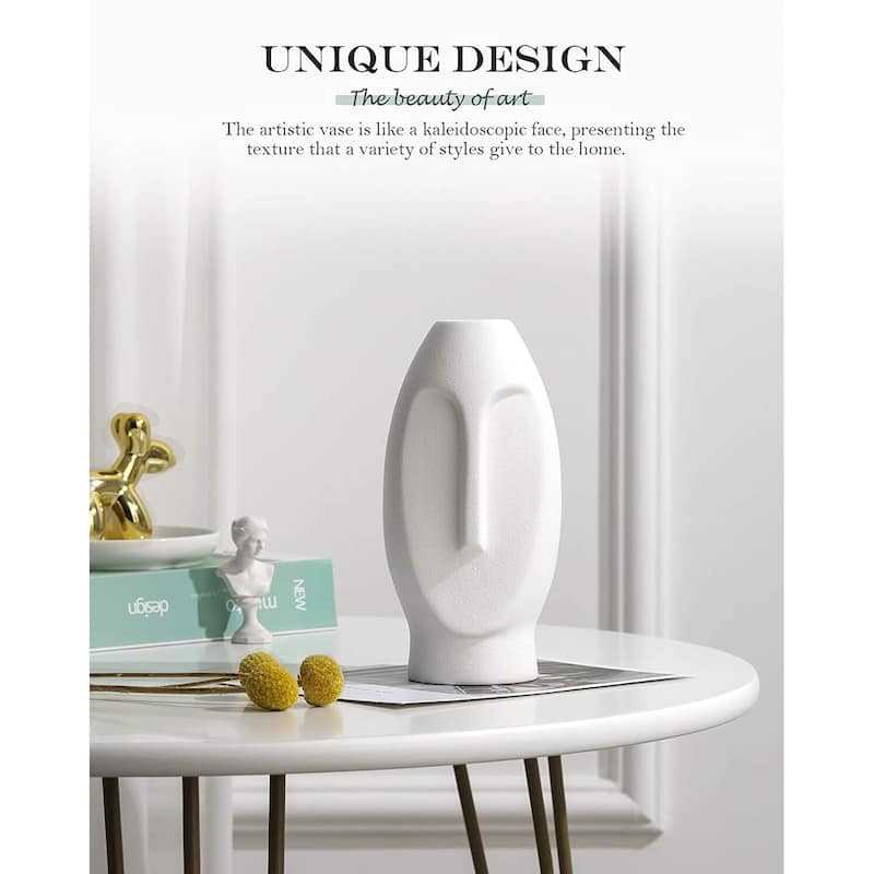 Curata Home Choice of White, Silver, Black or Gold Ceramic Abstract Face Vase (7.5" x 3.75")