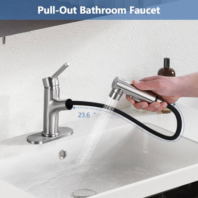 Topcraft Single Handle Pull-Out Bathroom Faucet with Pop-Up Drainer