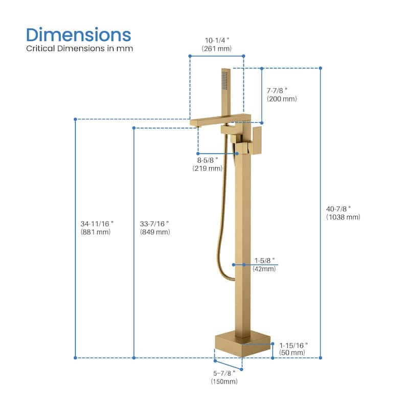 Cube Single Handle Floor Mounted Tub Filler With Hand Shower