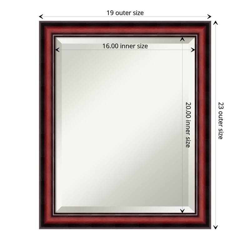 Beveled Wood Wall Mirror - Rubino Cherry Scoop Frame - Outer Size: 19 x 23 in