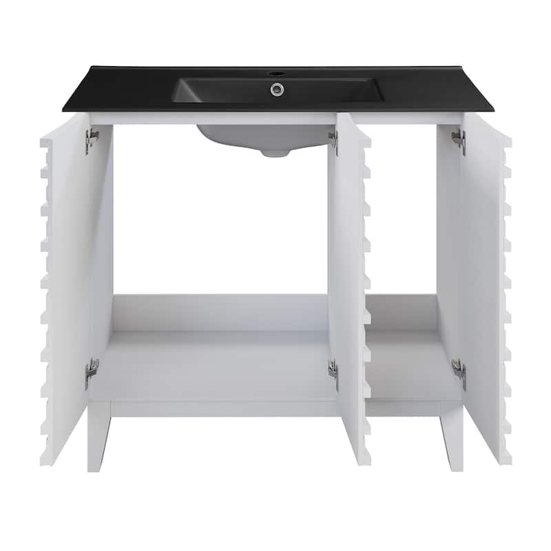 Cascade 36 In. White Oak Bathroom Vanity With Black Ceramic Sink Top