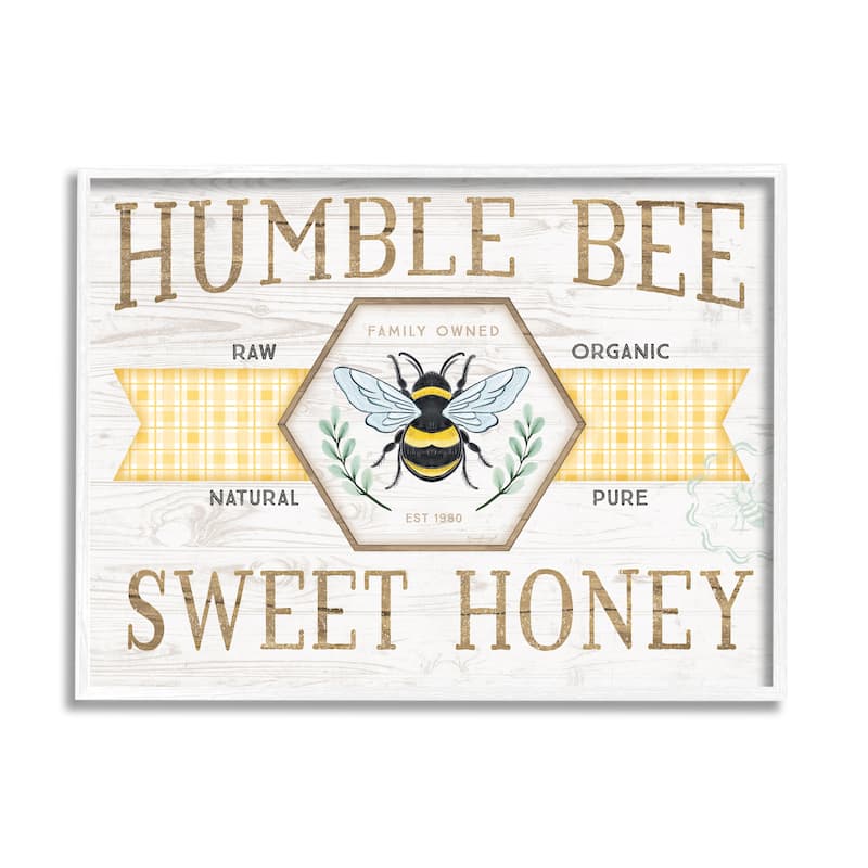 Stupell Sweet Honey Bumble Bee Sign Country Tartan Banner Framed Wall Art, Design by Jennifer Pugh - 30 x 24 - White