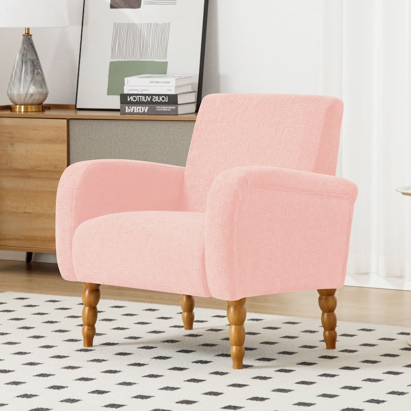 Fabric Armchair Accent Chair with Arms & Wood Legs