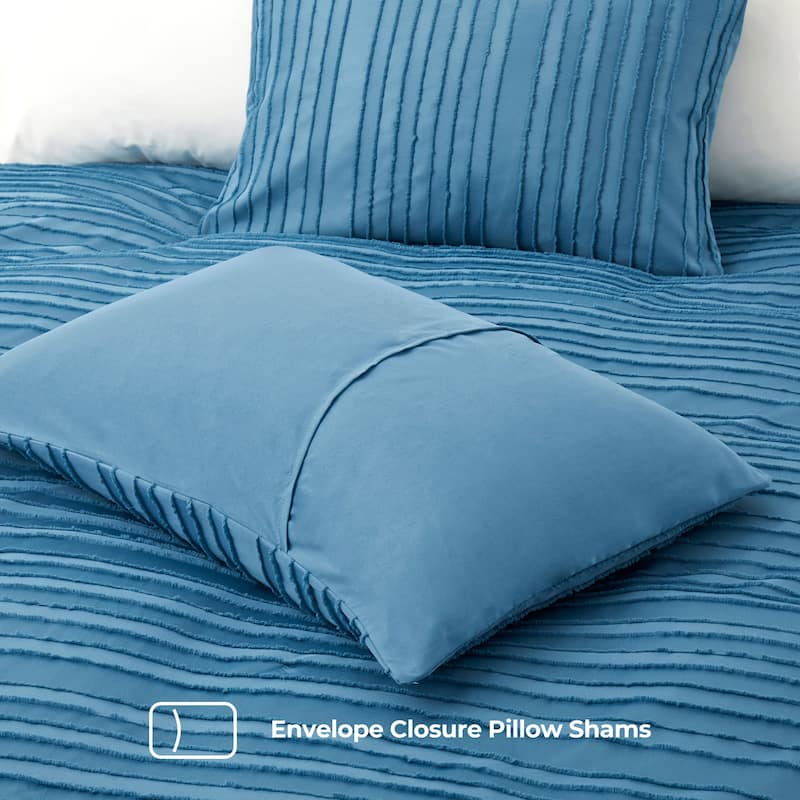Polyester Clipped Geometric Stripe Duvet Cover & Pillowcase Set