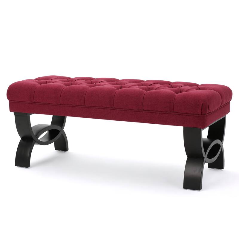 Roomfitters Tufted Upholstered Ottoman Bench with Curved Wood Legs, Entryway Accent Seat for Living Room or Bedroom