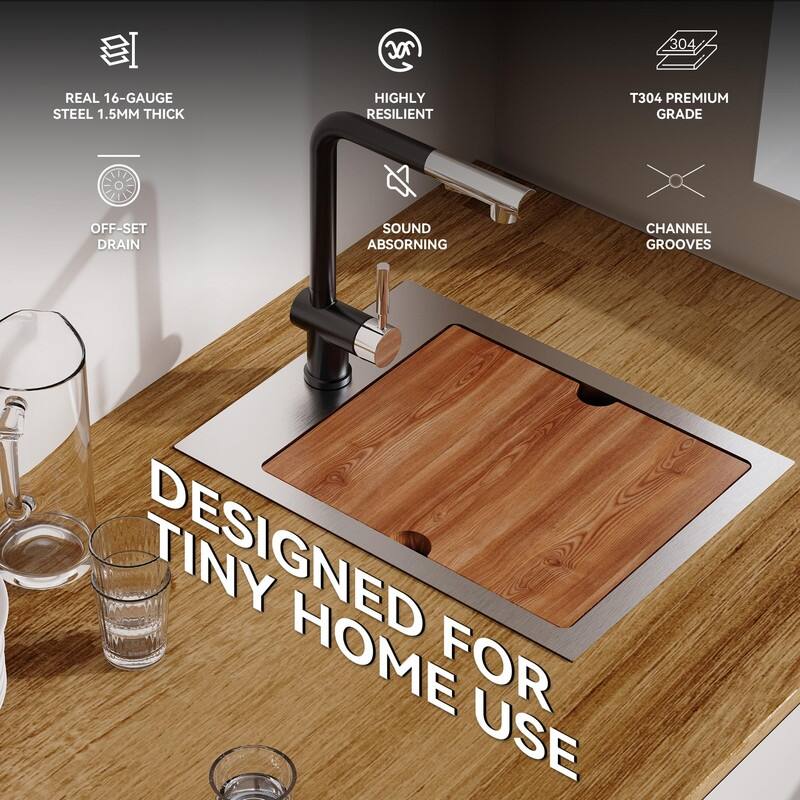 TORVA Kitchen Bar Sink, 13x17inch RV Kitchen Sink, 16 Gauge Stainless Steel Topmount Single Bowl Sink with Cutting Board