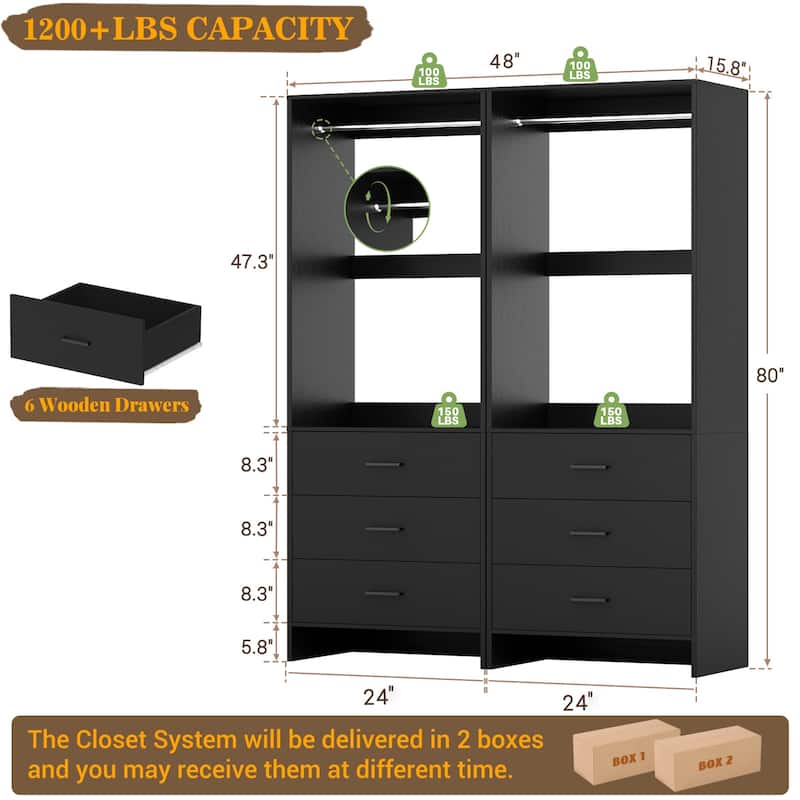 Cimly Freestanding Closet Sytem, Closet Organizer Wardrobe for Walk-in and Reach-in Closet