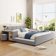 preview thumbnail 65 of 95, Velvet Grounded Bed Mother & Child Bed Platform Slat Bed Frame with Little Round Stool and Bedside Desk for Growing Child