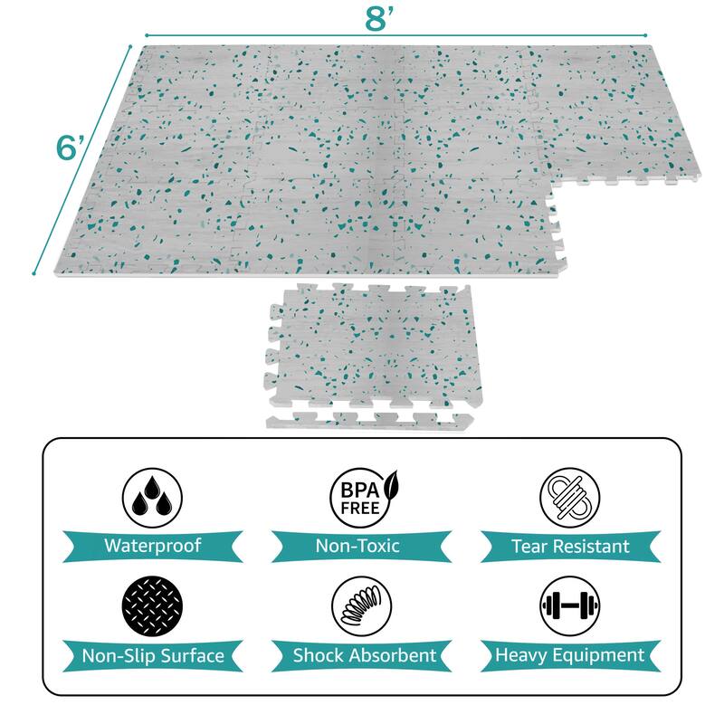 Interlocking Floor Mat - Gray Wood Print, 12 Pieces and Borders