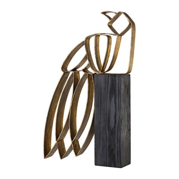 25.75” Gold Perched Parrot Sculpture - N/A