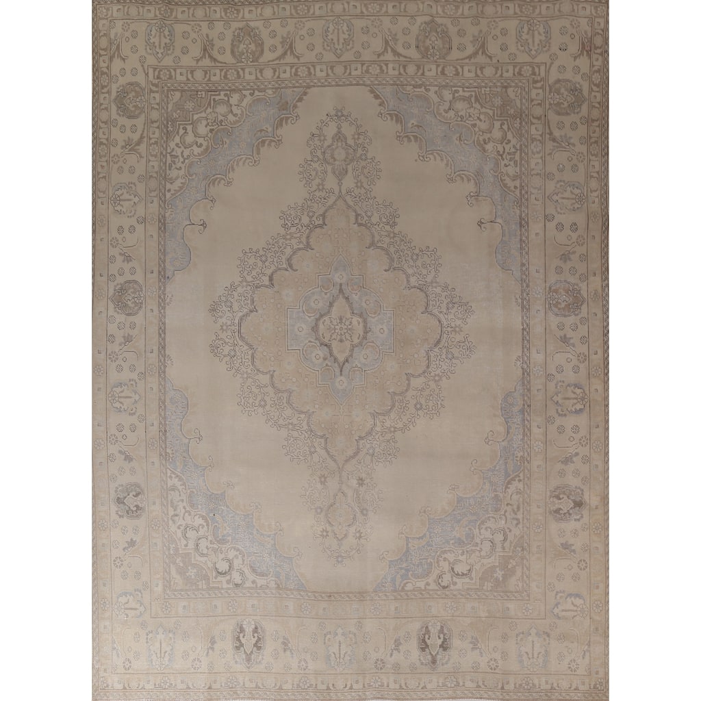 Distressed Tabriz Persian Vintage Area Rug Hand-Knotted Wool Carpet - 9'4"x 11'9"