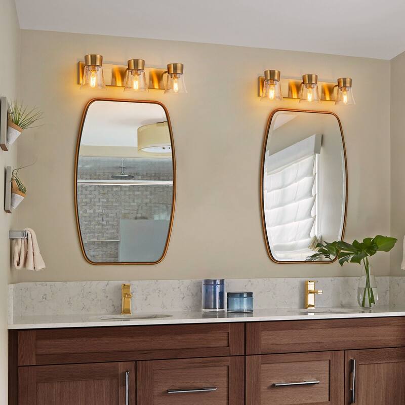 3-Light Bathroom Vanity Light with Seedy Glass Shade Wall Sconces - 23.6''W