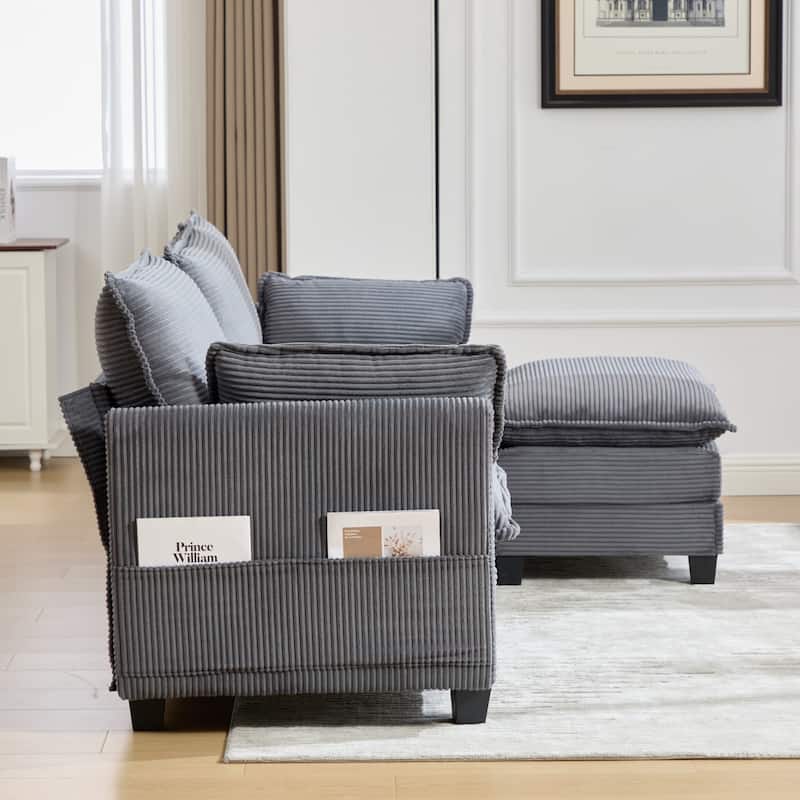 102.95" L-Shaped Corduroy Sectional Sofa with Movable Ottoman
