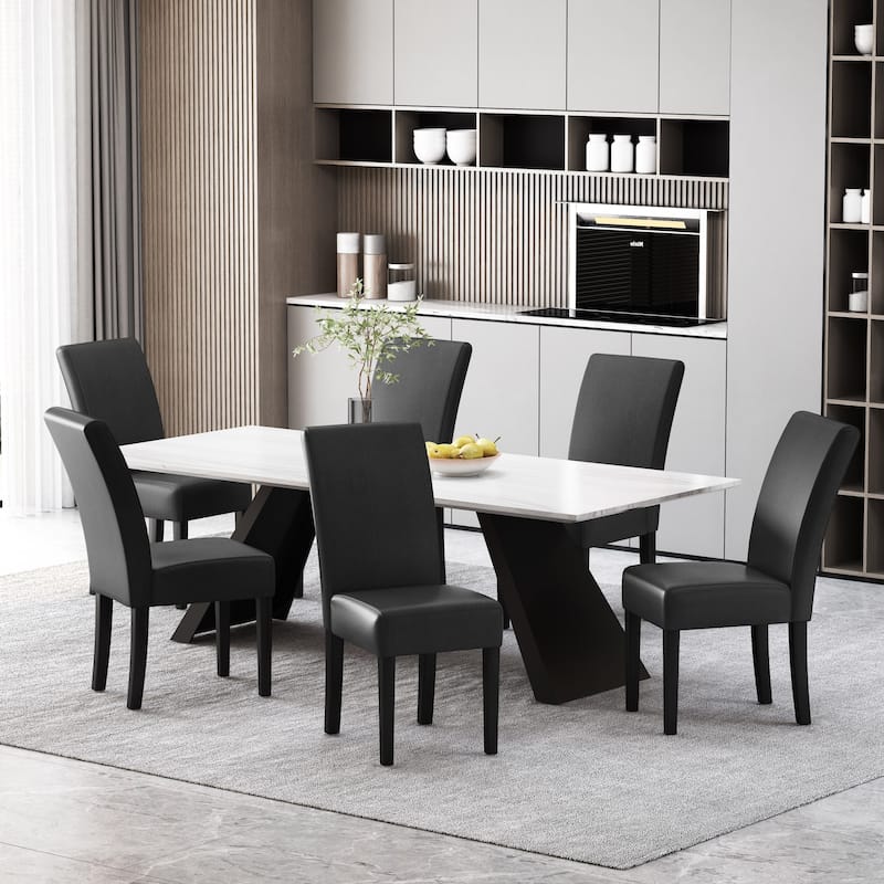 Pollards Upholstered Dining Chairs (Set of 6) by Christopher Knight Home - Espresso/ Midnight/ Faux Leather