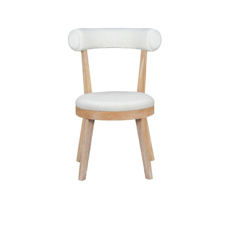 Set Of 2 Modern Upholstered Dining Chairs,Rubberwood, Natural+Beige