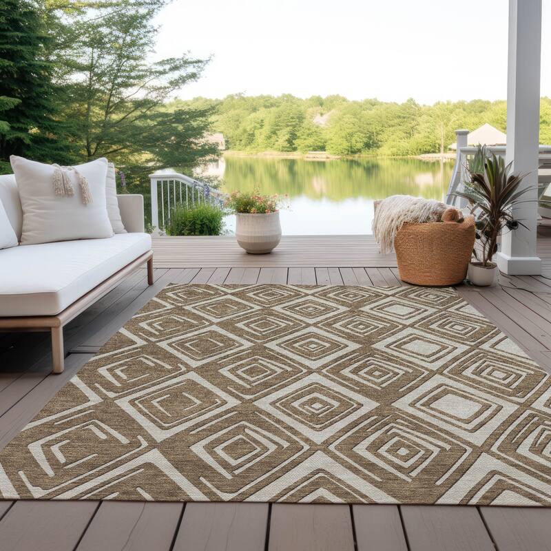 Machine Washable Indoor/ Outdoor Chantille Contemporary Diamonds Rug - Brown - 9' x 12'