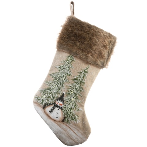 21" Alpine Collection Evergreens and Snowman Stocking - 21 in