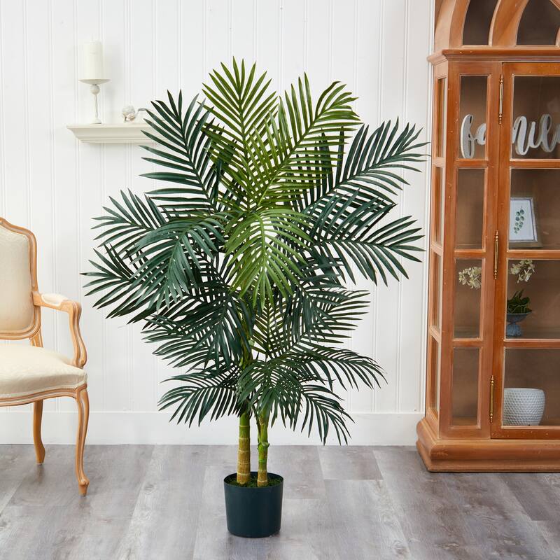 Golden Cane Palm Tree - 5ft Artificial Palm Tree, Home Office Decor, Realistic Indoor Plant, 2 Trunks, 60 Inch - 5ft.
