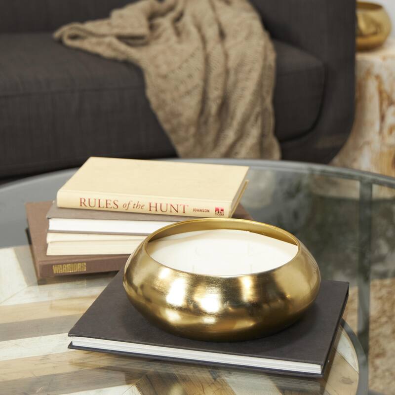 Metal Jasmine Scented Wide Dome 4 or 5 Wick Decorative Candle with White Wax - Gold - Roche River Decor