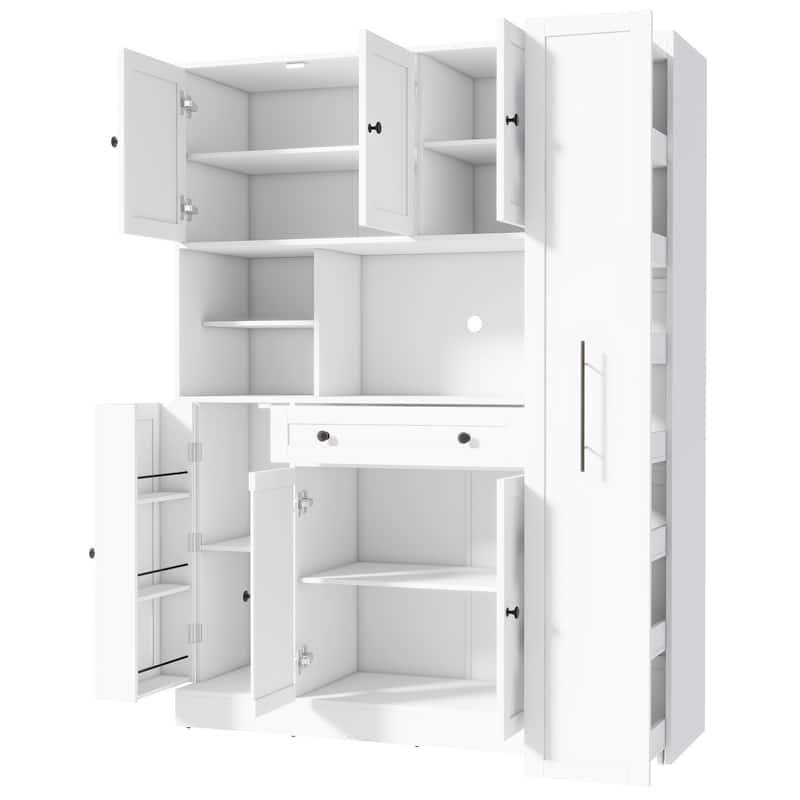 Roomfitters Traditional Buffet with Hutch, 52.8" Freestanding Kitchen Pantry Cabinet with Pull-Out Side Cabinet and Storage