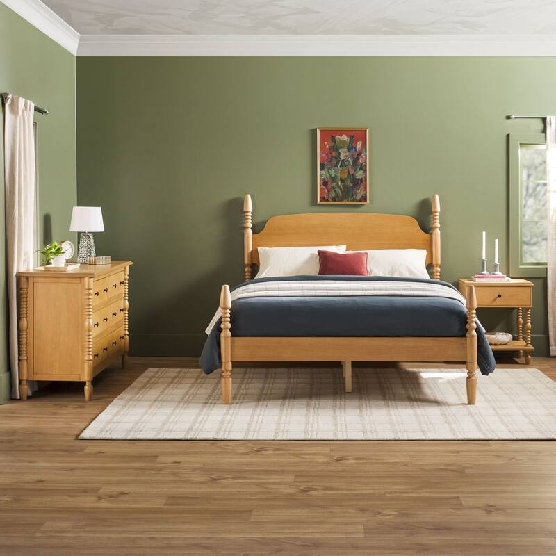 Walker Edison Queen Bed with Dresser and 1-Drawer Nightstand Bedroom Set - Natural