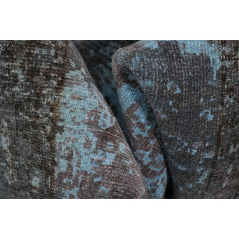 Hand Knotted Oriental Viscose Silk Carpet Modern Abstract Greys & Charcoal Abstract Area Rug - 7' 8'' X 5' 2''