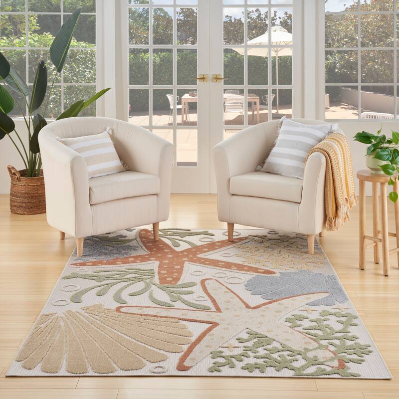Nourison Aloha Coastal Starfish Indoor/Outdoor Area Rug - 3'6" x 5'6" - Multi/Yellow/Ivory