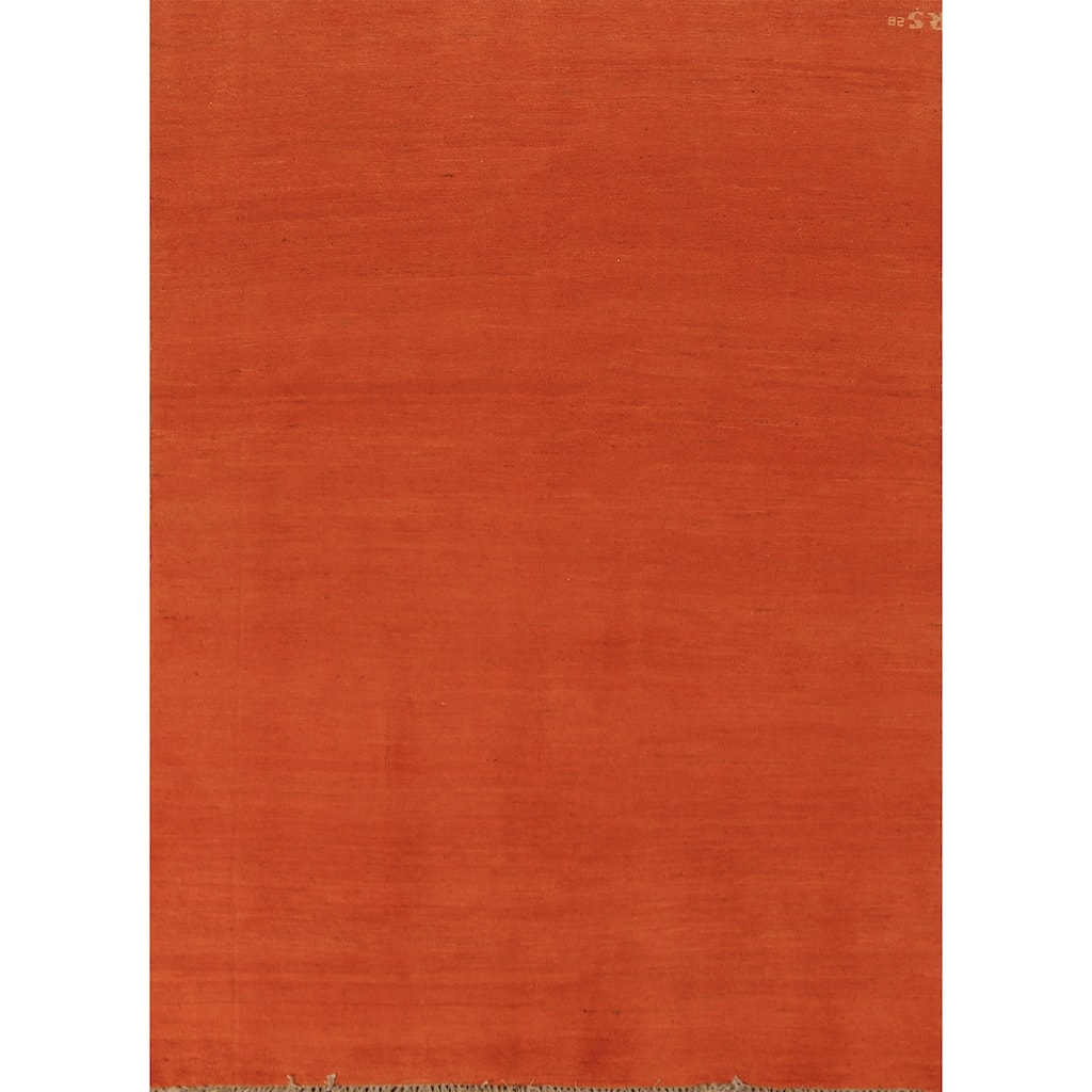 Orange Modern Gabbeh Area Rug Oriental Hand-Knotted Wool Carpet - 4'8" x 6'4"