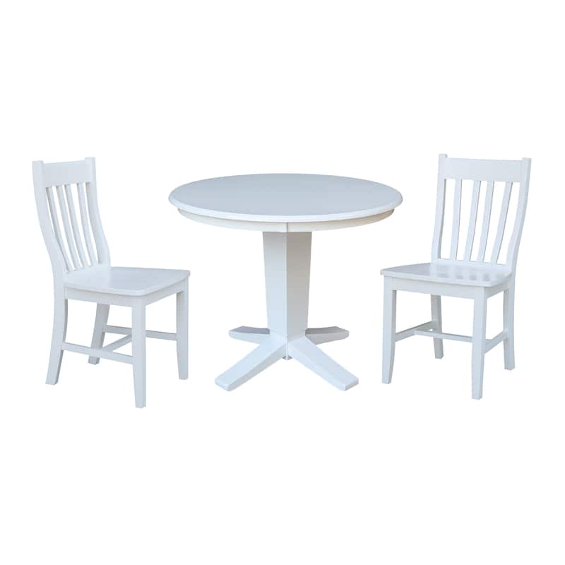 36 in Solid Wood Round Top Pedestal Dining Table with Dining Chairs - 3-Piece - White