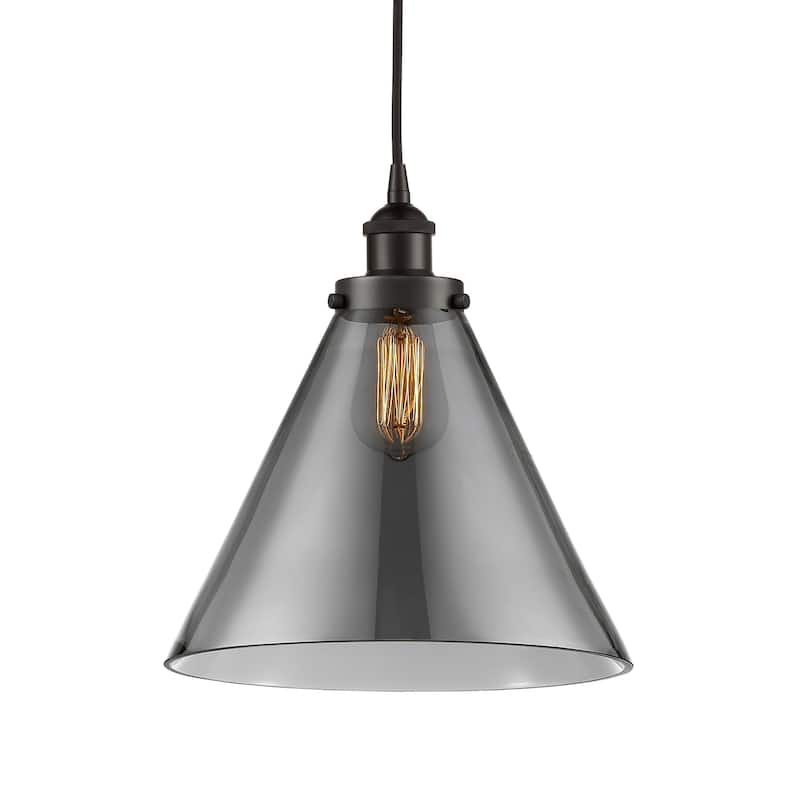Innovations Lighting 616-1PH-15-12-L Cone Pendant Cone 12" Wide - Oil Rubbed Bronze / Plated Smoke